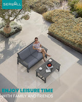 SERWALL HDPE Outdoor Patio Loveseat, Grey Frame and Grey Cushion - Photo 8