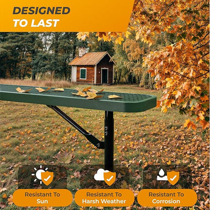 Heavy-Duty Outdoor Metal Bench, Thermoplastic-Coated, Inground, Weatherproof, Commercial-Grade for Parks, Gardens, Patios, Stores & More (4 Ft - Inground, Green)