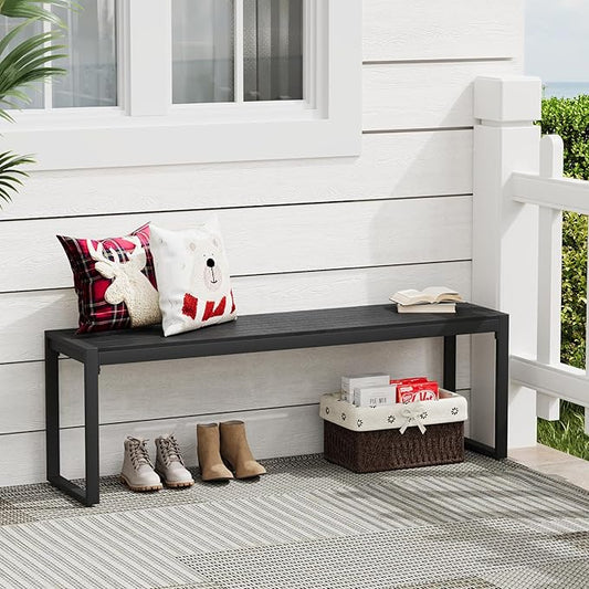 Outdoor Patio Backless Bench for 2-3 People, 53.2" All-Weather Long Metal Garden Bench Seat for Backyard, Porch,Lawn, Black