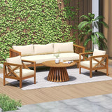 Merax Outdoor 4-Piece Acacia Wood Conversation Set - Patio 3-Seat Loveseat Sofa w/Coushion - Photo 1