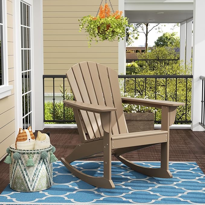WO WESTIN OUTDOOR HDPE Altura Outdoor Rocking Poly Adirondack Chair, Weathered Wood
