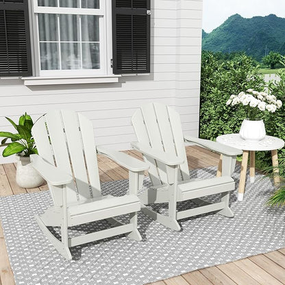 Costaelm Outdoor Adirondack Chair Set of 2, All Weather Resistant Classic Balcony Chair and Fire Pit Chairs, Adirondack Plastic Outdoor Porch Furniture Rocking Chair High Back HDPE Poly Lumber, Sand