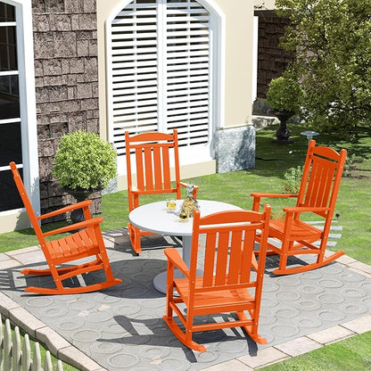 Costaelm Oversized Outdoor Rocking Chair, High Back Porch Rocker Chair, HDPE All Weather Resistant Outdoor Seating Furniture Wide Rocker Chair for Patio, Lawn, Garden, Orange