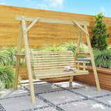 Outsunny 3 Seat Porch Swing with Stand, Wooden Patio Swing Chair with Side Tables and Metal Chains - Photo 8