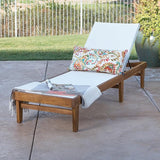Christopher Knight Home Summerland Outdoor Mesh Chaise Lounge with Acacia Wood Frame, Teak Finish / White Mesh - Photo 1