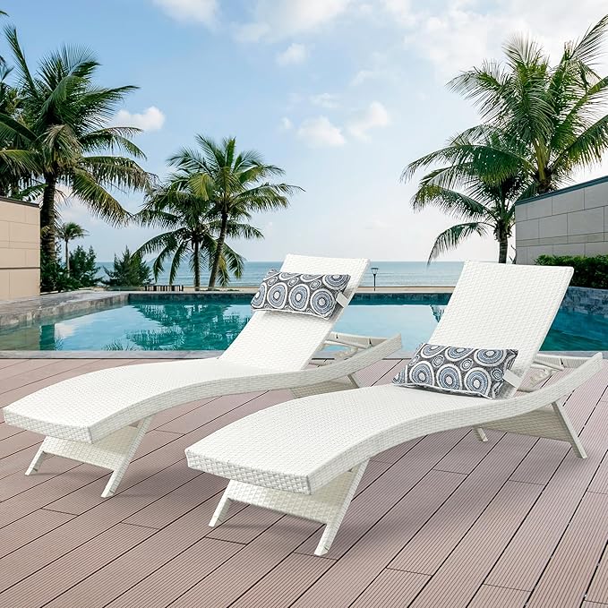 Patio Chaise Lounges, 79’’ Long Reclining Chairs with 5-Position Adjustable Backrest, PE Rattan Lounge Chair - Photo 1