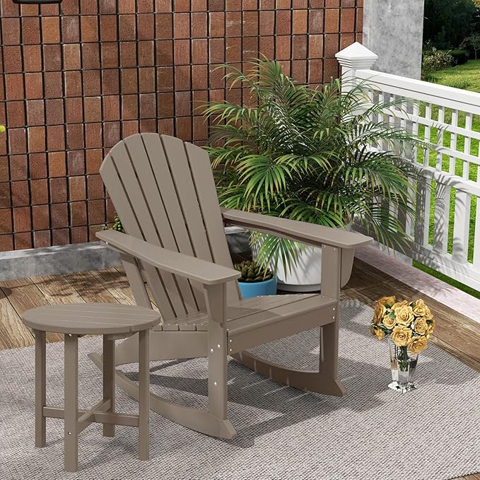 Costaelm Outdoor Adirondack Chair, All Weather Resistant Lawn Chairs Balcony Chair and Fire Pit Chairs, Deck Chairs Outdoor Porch Rocking Chair High Back HDPE Poly Lumber, Weathered Wood