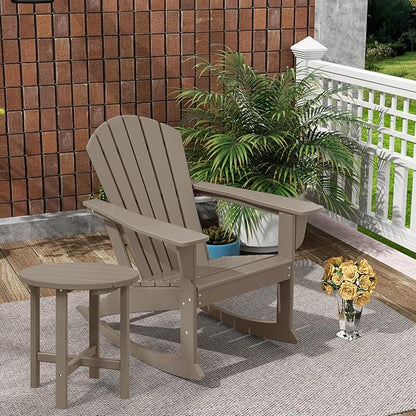 Costaelm Outdoor Adirondack Chair, All Weather Resistant Lawn Chairs Balcony Chair and Fire Pit Chairs, Deck Chairs Outdoor Porch Rocking Chair High Back HDPE Poly Lumber, Weathered Wood