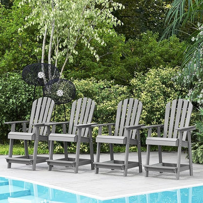 Tangkula Outdoor Bar Stool, HDPE Tall Adirondack Chair with Armrest & Footrest, Weather Resistant 47 Inch Counter Height Barstool Lifeguard Chair for Pool Deck Patio Garden, Balcony Chairs (4, Gray)