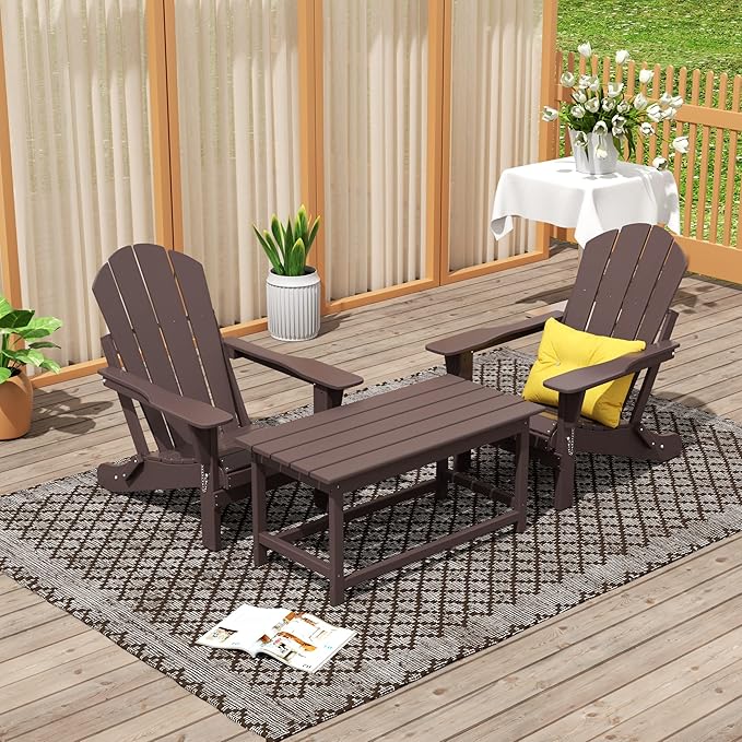 WO Home Furniture Adirondack Chairs Table Set of 3 PCS Outdoor Folding Chairs Coffee Table Weather/UV Resistant for Lawn - Photo 2