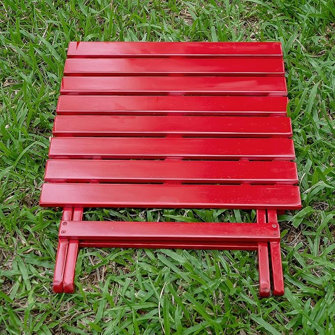 Merry Products Authentic Acacia Hardwood Compact Flat Folding Adirondack Slatted Side Table Outdoor Patio Furniture, Red