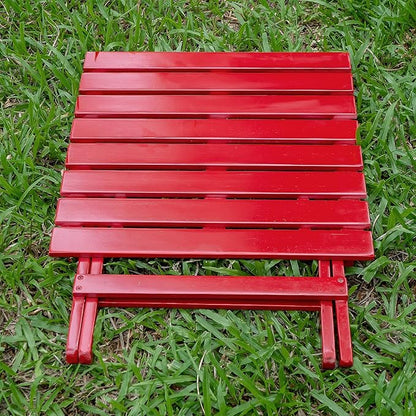Merry Products Authentic Acacia Hardwood Compact Flat Folding Adirondack Slatted Side Table Outdoor Patio Furniture, Red