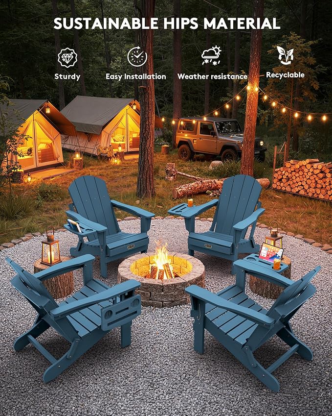SERWALL Folding Adirondack Chair, Patio Adirondack Chairs with 4 in 1 Cup Holder, Weather Resistant Patio Chair - Photo 9