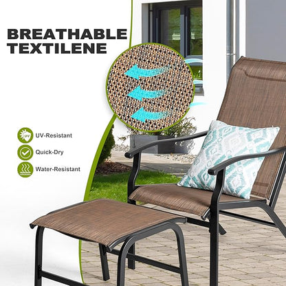 NUU GARDEN Outdoor Patio Chair, Patio Dining Chair with Ottoman, All-Weather Textilene Chair with Metal Frame, Outdoor Portable Chairs for Patio, Backyard, Deck, Brown