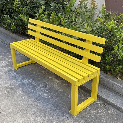 Outdoor Metal Garden Bench with Back,Heavy Duty Park Bench for Outside,Commercial Long Benches for Lawn, Backyard, Park, Patio, Porch(180cm/70.8", Yellow)