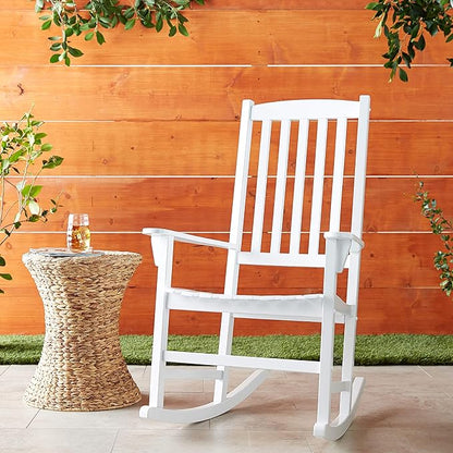 Cambridge Casual Bentley Solid Wood Porch Rocking Chair, White – Outdoor Wooden Rocker for Patio, Front Porch, Comfortable Contoured Seat