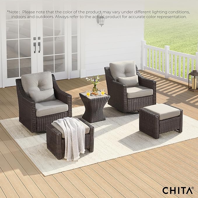 CHITA 5 Pieces Swivel Wicker Patio Furniture Set, Outdoor Conversation Set with 2 Pieces Rattan Rocking Swivel Chairs - Photo 7