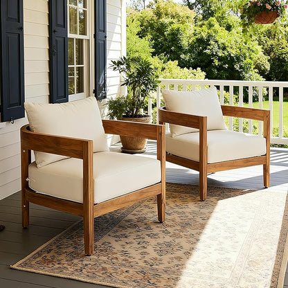 Merax Set of 2 Outdoor Acacia Wood Frame 2pcs Chairs with Cushions for Patio,Garden