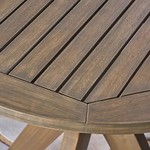 Christopher Knight Home Brigitte Outdoor Round Acacia Wood Bistro Table with X Legs, Grey