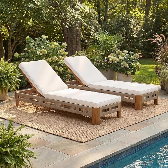 Christopher Knight Home Lamon Acacia Wood Chaise Lounge Chair Outdoor Set of 2 with Cushion - Photo 5