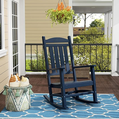 WO Home Furniture Patio Rocking Chair Farmhouse Outdoor HDPE UV Weather Resistant (Navy Blue)