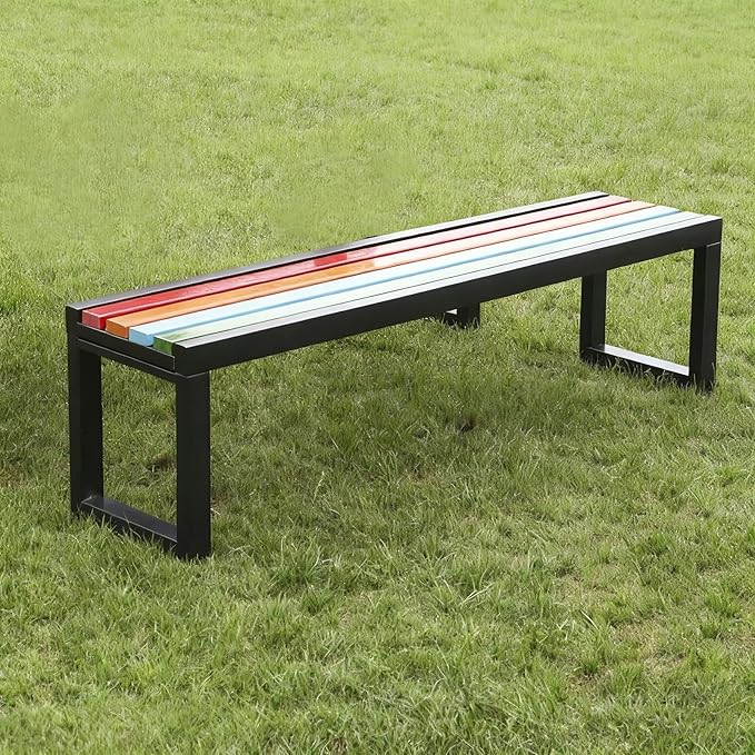 Aluminum Alloy Outdoor Metal Garden Bench with Backrest All-Weather Back Double Bench Strong Load-Bearing Capacity for Porch, Park and Lounge(Black without backrest,150*40*45cm/59.1*15.7*17.7in)