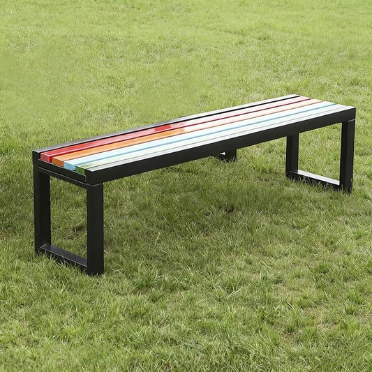Aluminum Alloy Outdoor Metal Garden Bench with Backrest All-Weather Back Double Bench Strong Load-Bearing Capacity for Porch, Park and Lounge(Black without backrest,150*40*45cm/59.1*15.7*17.7in)