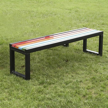 Aluminum Alloy Outdoor Metal Garden Bench with Backrest All-Weather Back Double Bench Strong Load-Bearing Capacity for Porch, Park and Lounge(Black without backrest,100*40*45cm/39.4*15.7*17.7in)