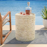 COSIEST 2 Pieces Outdoor Side Table, Set of 2 Cylinder Shaped MgO Patio End Table - Photo 6