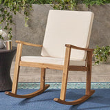 Outdoor Rocking Chair with Armrests and Cushions, Acacia Wood Structure, for Garden, Patio or Balcony, Teak - Photo 4