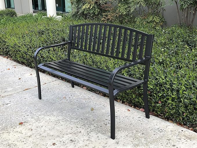 ABBLE 4 Ft. Steel Frame Outdoor Patio Garden Bench 2-Person Loveseats Outdoor Furniture Park Bench