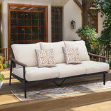 NATURAL EXPRESSIONS Patio Sofa Outdoor Furniture Metal Chair with Wicker Backrest & 6 Inches Cushion for Indoor - Photo 1