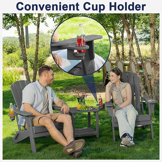 Plawdlik Folding Adirondack Chair, SGS Tested, Wooden Textured with Cup Holder - Photo 4