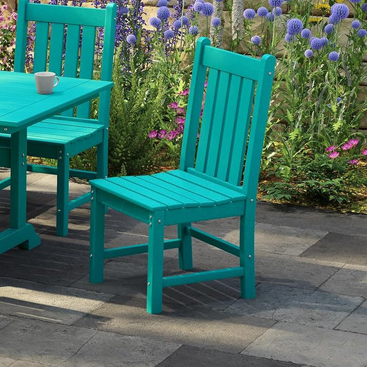 Costaelm Armless Outdoor Chair, Patio Adirondack Chair, HDPE Poly Lumber Waterproof Restaurant Bistro Kitchen Dining Chair for Outside Porch Backyard Garden, Turquoise