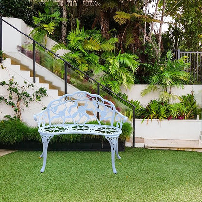 Cast Aluminium Outdoor Bench, Rose Garden Bench for Patio,Park,Lawn,Yard (White)