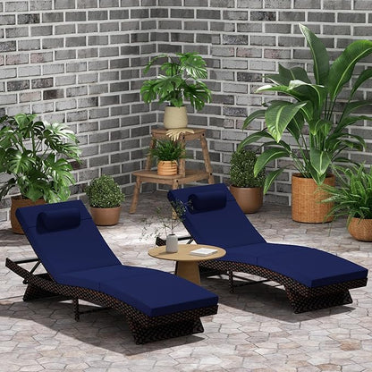 Outdoor Lounge Chairs Set of 2,Wicker Chaise Lounge Chair Pool Chaise Lounge,Patio Lounge Chair with Adjustable Backrest Arm Cushion for Poolside