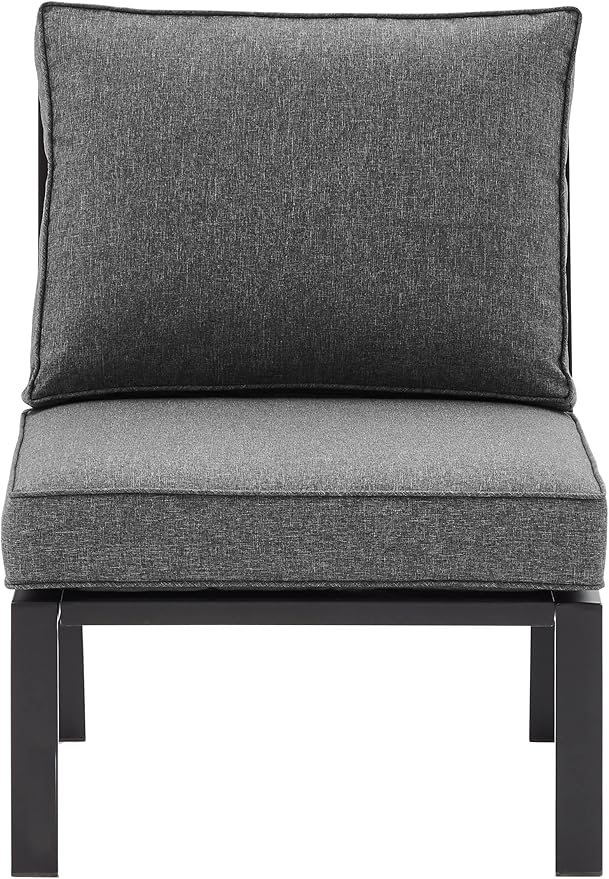 Crosley Furniture Clark Armless Outdoor Sectional Chair, Patio Chairs for Porch, Deck, Backyard, Balcony, Matte Black with Charcoal Cushions