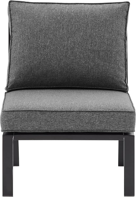 Crosley Furniture Clark Armless Outdoor Sectional Chair, Patio Chairs for Porch, Deck, Backyard, Balcony, Matte Black with Charcoal Cushions