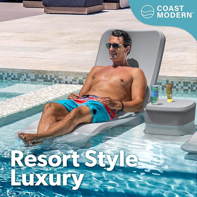 GoSports Coast Modern in Pool Lounge Chair - Waterproof & Weighted Chaise Lounger - Outdoor Pool Furniture for Patio or in Baja Shelf - Gray