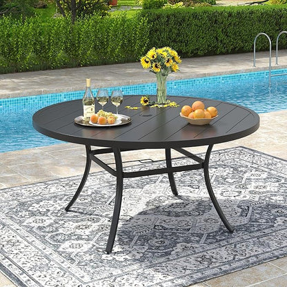 VICLLAX 50" Outdoor Round Patio Dining Table for 4-6, All Weather Metal Dining Table with Umbrella Hole for Deck Lawn Garden Backyard, Black