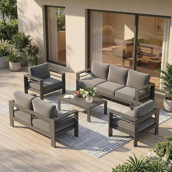 Solaste Aluminum Outdoor Patio Furniture Set, 7 Seats Patio Sectional Sofa with 5" Thick Cushion - Photo 1