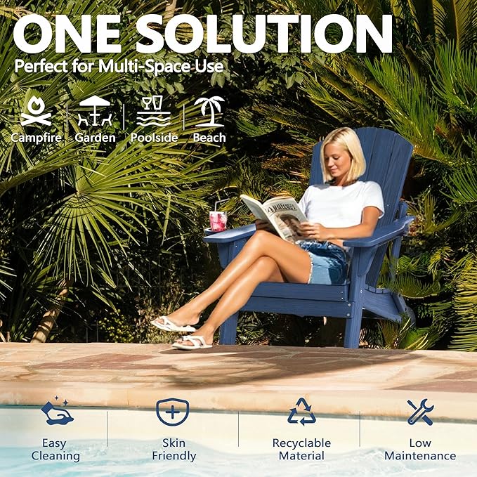 Adirondack Chair with Ottomans Set of 5, HDPE All-Weather Outdoor Footrest - Photo 7