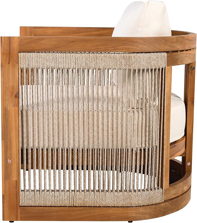 Merax Acacia Wood Outdoor Club Chair, Woven Rope Accents Design, Wooden Patio Accent Chair - Photo 7