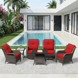 6 Pieces Outdoor Wicker Patio Furniture Set with Fire Pit Table, Patio Chair Set with Thickened Olefin Cushions - Photo 1