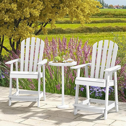 Tangkula Outdoor Bar Stool, HDPE Tall Adirondack Chair with Armrest & Footrest, Weather Resistant 47 Inch Counter Height Barstool Lifeguard Chair for Pool Deck Patio Garden, Balcony Chairs (4, White)
