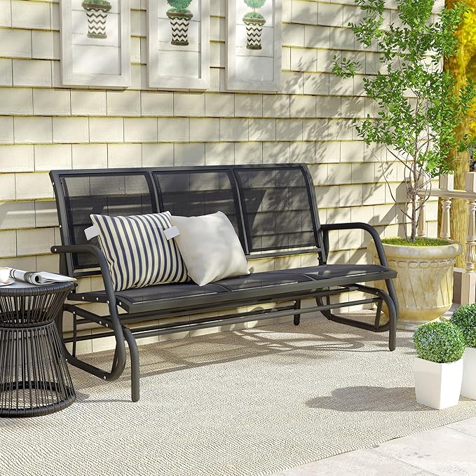 Outsunny 3-Person Patio Glider Bench, Outdoor Porch Glider Swing with 3 Seats, Breathable Mesh Fabric, Metal Frame - Photo 9