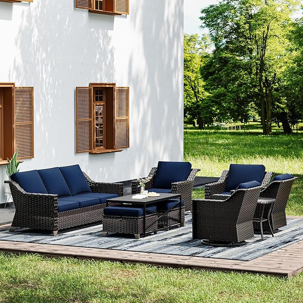 Joyside Wicker Patio Furniture Sets, 9 Pieces Upgraded Large Size Outdoor Furniture with Swivel Rocking Patio Chairs - Photo 1