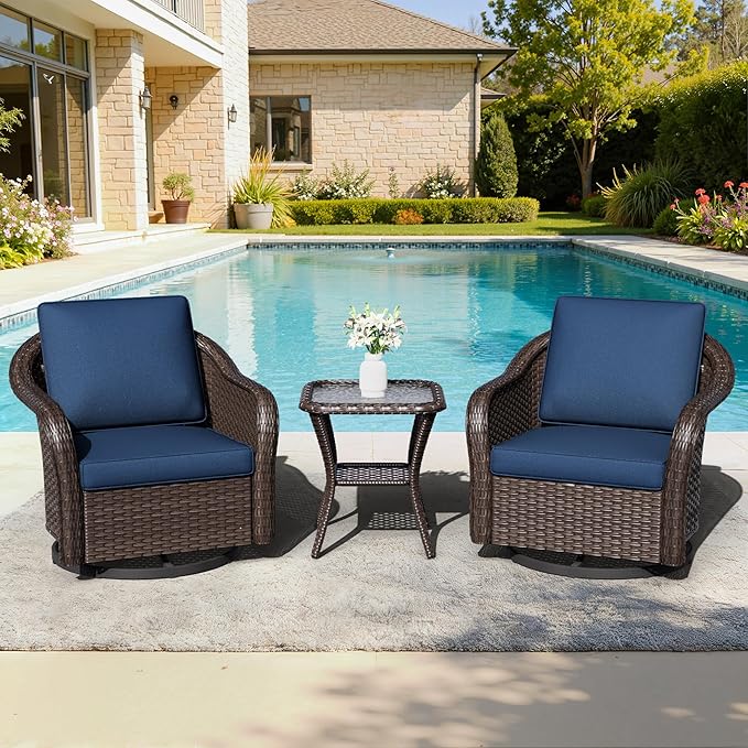 Outdoor Swivel Chairs with Side Table, Patio Wicker Chairs - Photo 7