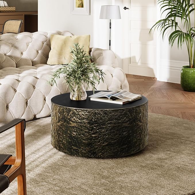 UPHA 28" Round Outdoor Coffee Table, Modern Hollow Concrete Patio Table - Photo 6