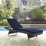 Modway Sojourn Wicker Rattan Outdoor Patio Sunbrella Fabric Chaise Lounge in Canvas Navy - Photo 2